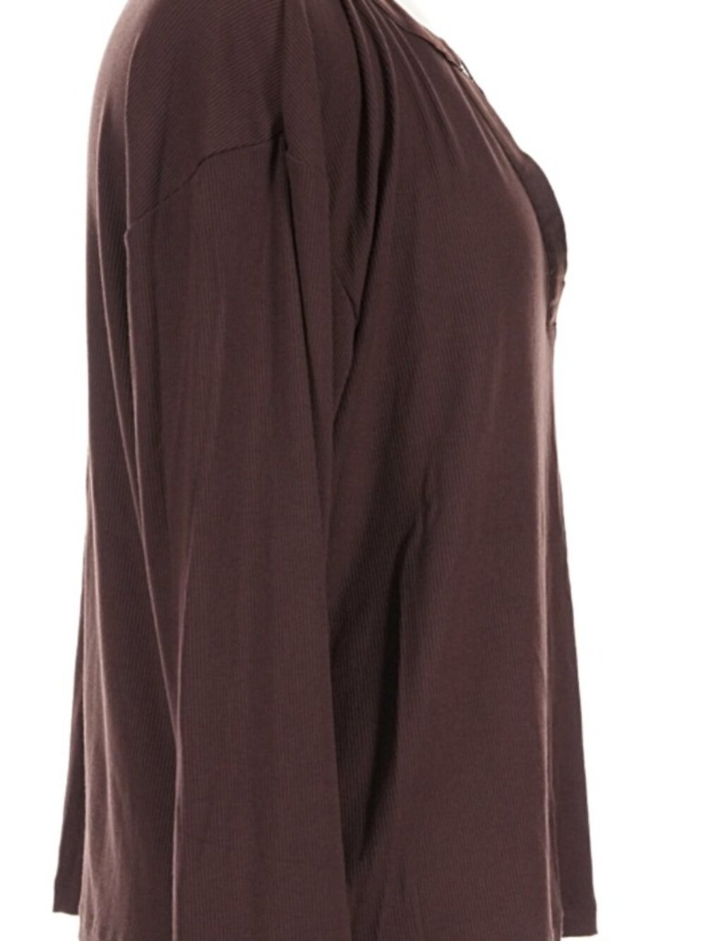 NWT Evereve Bex Split Neck Modal Blend Ribbed Long Sleeve Top Staple Brown M - Picture 8 of 10